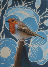 "Robin", Oil on panel, 18 x 13 cm, 2021 Marie Blom, Robin, Oil on panel, 18 x 13 cm, 2021