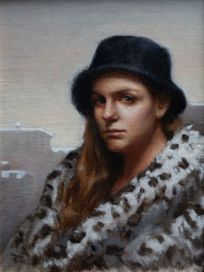 Matteo Taverna, Girl with white fur, Oil on canvas, 30 x 40 cm, 2021 Matteo Taverna, Girl with white fur, Oil on canvas, 30 x 40 cm, 2021