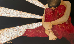 Maylene Rasmussen, Sorrow, Lacquer / Eggshell on Board, 12 x 20 in. 2021 Maylene Rasmussen, Sorrow, Lacquer / Eggshell on Board, 12 x 20 in. 2021