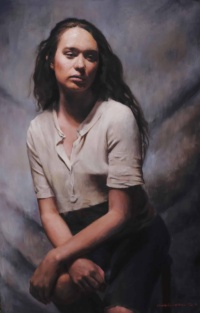 "Mary-Kate Lanigan", Oil on birchwood, 94 x 60 cm, 2018 Nicholas Benedict Robinson, Mary-Kate Lanigan, Oil on birchwood, 94 x 60 cm, 2018