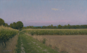 Patrick Okrasinski, Evening Cornfields, Oil on linen, 13x21.5 in, 2020 Patrick Okrasinski, Evening Cornfields, Oil on linen, 13x21.5 in, 2020