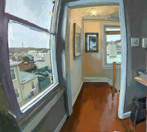 Peter Van Dyck, Dobson, Stairwell, Hillside, Oil on linen, 42.5 x 38.5 in. 2019-2021 Peter Van Dyck, Dobson, Stairwell, Hillside, Oil on linen, 42.5 x 38.5 in. 2019-2021