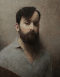 "Self portrait with palette", Oil on canvas Richard Greathouse, Self portrait with palette, Oil on canvas