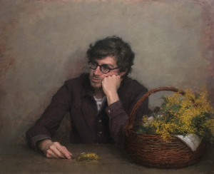 Romer Kitching, Baptiste with Mimosas, Oil on canvas, 81x65 cm, 2020 Romer Kitching, Baptiste with Mimosas, Oil on canvas, 81x65 cm, 2020