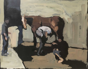 Romy Elliott, Blacksmith consultation, Acrylic on board, 40 x 50 cm, 2021 Romy Elliott, Blacksmith consultation, Acrylic on board, 40 x 50 cm, 2021