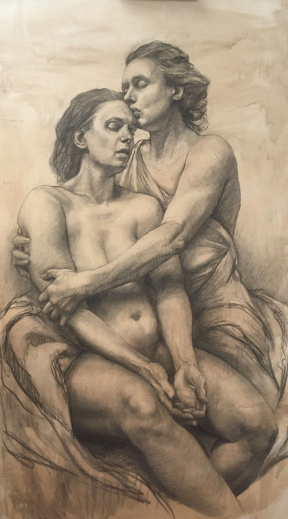 Sanna Tomac, Be held, Charcoal on toned paper, 110 x 62 cm, 2019 Sanna Tomac, Be held, Charcoal on toned paper, 110 x 62 cm, 2019