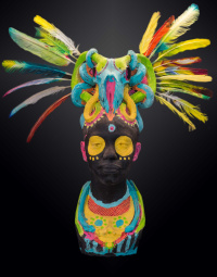 Sara Stenlund, "Shaman", Jesmonite, Feathers, H70 x W60 x D27 cm, 2017
