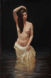Sarah Margaret Gibson, "La bagnante", Oil on linen, 50 x 80 cm, 2019