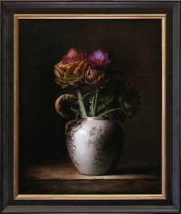 Sarah Pearn, "Artichokes in Bloom", Oil on linen, 42 x 52 cm, 2019