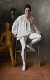 "Pierrot o dello sperdimento - Pierrot and dispersal", Oil on canvas, 88 x 138 cm, 2016 Simona Dolci, Pierrot o dello sperdimento - Pierrot and dispersal, Oil on canvas, 88 x 138 cm, 2016