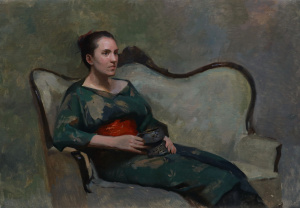 Tanvi Pathare, “The Green Kimono”, 70 cm x 100 cm, Oil on linen, € 6.000,00 Tanvi Pathare, “The Green Kimono”, 70 cm x 100 cm, Oil on linen, € 6.000,00