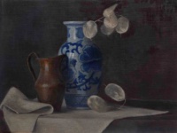 "Blue vase with lunaria", Oil on linen, 40 x 30 cm Tasha Walle, "Blue vase with lunaria", Oil on linen, 40 x 30 cm