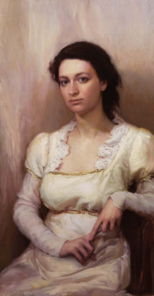 "Young woman in empire dress", Oil on canvas, 85 x 45 cm, 2020 Thomas Graveleau, Young woman in empire dress, Oil on canvas, 85 x 45 cm, 2020