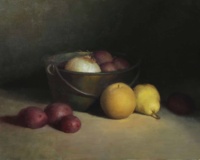 "Still Life with Pears and Potatoes", Oil on panel, 16 x 20 in. 2021 Tim Clayton, "Still Life with Pears and Potatoes", Oil on panel, 16 x 20 in. 2021