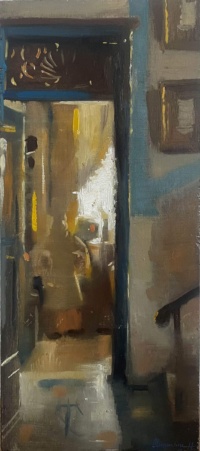 "Palazzo", Oil on panel, 35 x 15 cm, 2021 Clementine Hanbury, Palazzo, Oil on panel, 35 x 15 cm, 2021