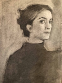 "Self (Composition I)", Charcoal on paper, 35 x 25 cm, 2021 Clementine Hanbury, Self (Composition I), Charcoal on paper, 35 x 25 cm, 2021