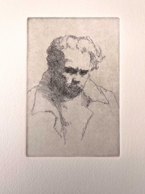 Andrew Waller, Self Portrait, Etching on paper, 10 x 15 cm, 2025