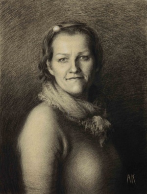 Anne Koldsø, Mirrored Me, Charcoal and white chalk on paper, 49 x 62 (framed 55 x 70), 2015
