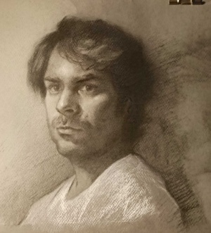 Borja Mielgo, Midnight portrait, Charcoal and white chalk, 33 x 32 cm, 2025