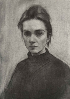 Clementine Hanbury, The distance between us, Charcoal on hand prepared paper, 45 x 30 cm, 2024