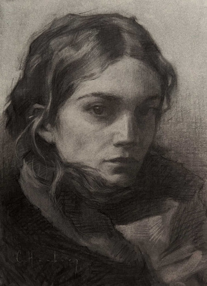 Clementine Hanbury, Wrapped up, Charcoal and white chalk, 30 x 21 cm, 2025