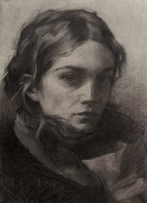 Clementine Hanbury, Wrapped up, Charcoal and white chalk, 30 x 21 cm, 2025