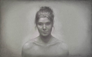 Emma Rach-Syslak, In The Quiet, Graphite and white chalk on paper, 24 x 15 in. 2025