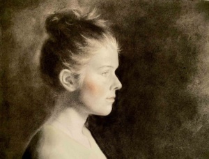 Emma Rach-Syslak, Penumbra, Pastel graphite sanguine and chalk, 14 x 11 in. 2025