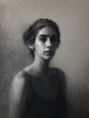 Erica Arcudi, Autoritratto, Charcoal and white chalk on toned paper, 66 x 48 cm, 2019