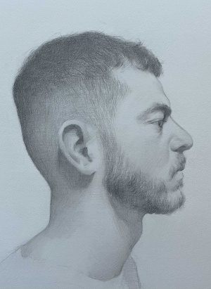 Gabriel Schwaab, Self-portait at 26, Graphite, 29 x 23 cm, 2025