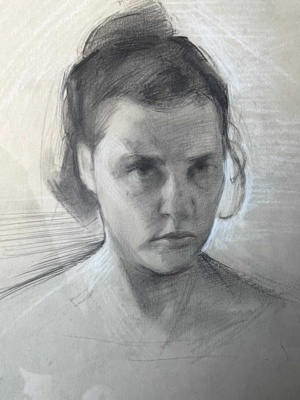 Giannina Mellema, Autoritratto, Tecnica mista su carta Annigoni, 30 x 34 cm, 2020