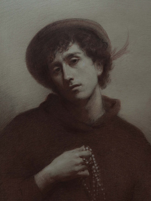 Giuseppe de Palma, Confessioni di un Malandrino, Sanguine, sepia and graphite on Annigoni paper, 50 x 38 cm, 2025