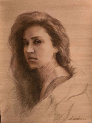 Katerina Christou, Self Portrait with Blanket, Mixed media, 28 x 39 cm, 2025