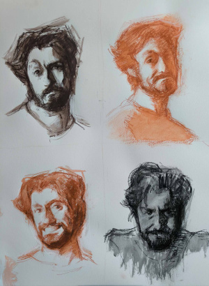 Matteo Persiani, Winter Mood swings, Russian sauce and charcoal on paper, 50 x 70 cm, 2025
