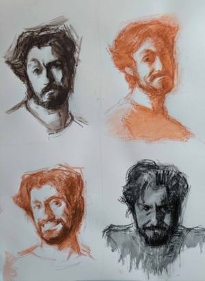 Matteo Persiani, Winter Mood swings, Russian sauce and charcoal on paper, 50 x 70 cm, 2025