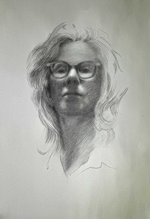 Nicole Alger, One Mirror, Charcoal and Graphite on Ito Bindery, 28 x 20 cm, 2025
