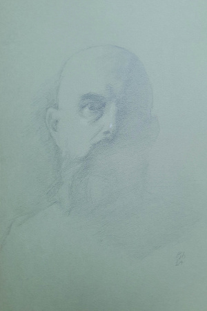 Philip Hedgecock, Self-Portrait, Pencil and white chalk on toned paper, 21 x 29 cm. 2024