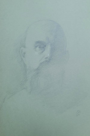 Philip Hedgecock, Self-Portrait, Pencil and white chalk on toned paper, 21 x 29 cm. 2024