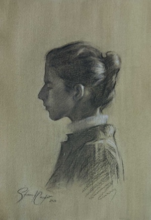 Phoebe Stewart Carter, Contemplation, Charcoal and chalk on toned paper, 30 x 40 cm, 2025