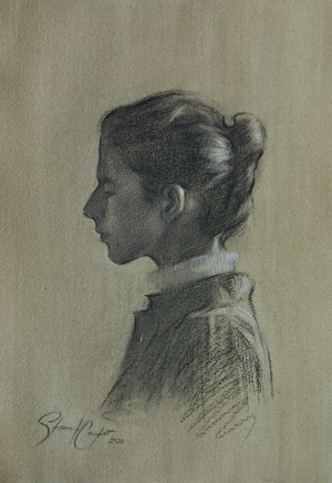 Phoebe Stewart Carter, Contemplation, Charcoal and chalk on toned paper, 30 x 40 cm, 2025