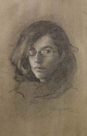 Phoebe Stewart Carter, Glare, Graphite and chalk on toned paper, 20 x 27 cm, 2025