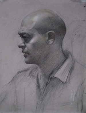 Ramiro Angel Sanchez, Self portrait, Mixed media on paper, 46 x 36 cm, 2025