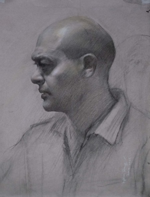 Ramiro Angel Sanchez, Self portrait, Mixed media on paper, 46 x 36 cm, 2025