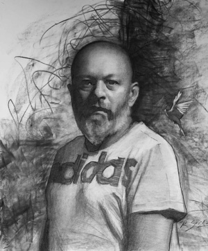 Rishabh Sud, Adidas, Charcoal on paper, 50 x 70 cm, 2024