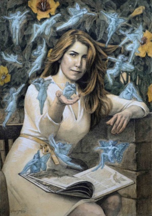 Terra Chapman, Self Portrait with Fairies, Watercolor and graphite, 29 x 42 cm, 2025