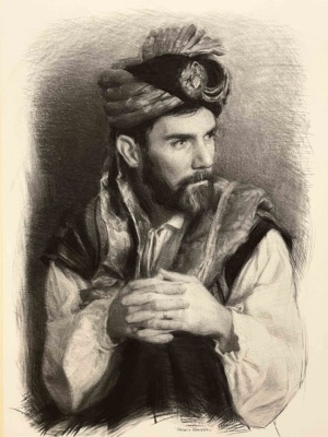 Thomas Graveleau, Orientalist self-portrait, Charcoal on Arches, 57 x 76 cm, 2025