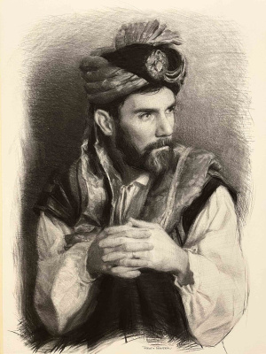 Thomas Graveleau, Orientalist self-portrait, Charcoal on Arches, 57 x 76 cm, 2025