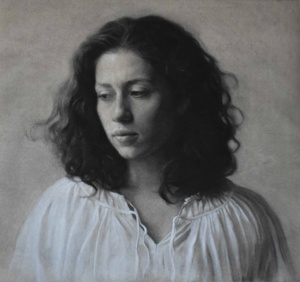 "Self Portrait", Charcoal, chalk, and sauce on toned paper, 45 x 45 cm, 2025 Kalina Tosheva, Self Portrait, Charcoal, chalk, and sauce on toned paper, 45 x 45 cm, 2025