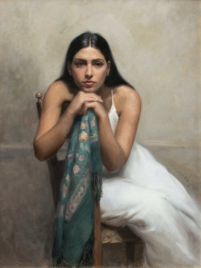 Graduate in Residence 2023-24<br>"Girl with a Blue Scarf", Oil on canvas, 75 x 100 cm