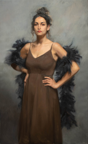 Graduate in Residence 2023-24<br>"Mel in Feathers", Oil on canvas, 85 x 140 cm